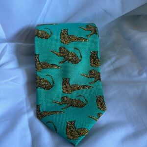 Versace Turquoise Tie with Leopard Motif 100% Pure Silk